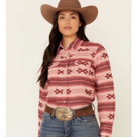 Ariat Tops - ARIAT REAL Adorable Red Serape Long Sleeve Button Snap Western Women’s Sz Large